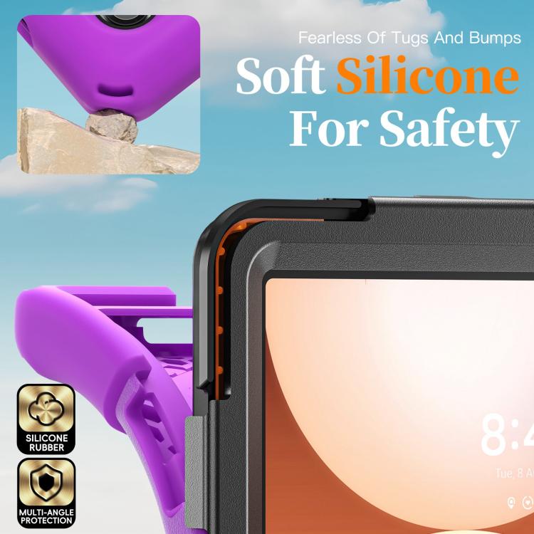 For Samsung Galaxy Tab A11+ Rotatable Holder Silicone Hybrid PC Tablet Case with Shoulder Strap