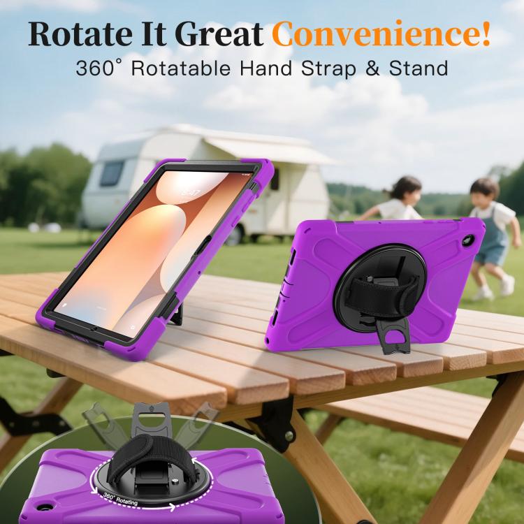 For Samsung Galaxy Tab A11+ Rotatable Holder Silicone Hybrid PC Tablet Case with Shoulder Strap