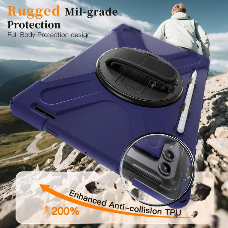For Samsung Galaxy Tab S11 Ultra Rotatable Holder Silicone Hybrid PC Tablet Case with Shoulder Strap