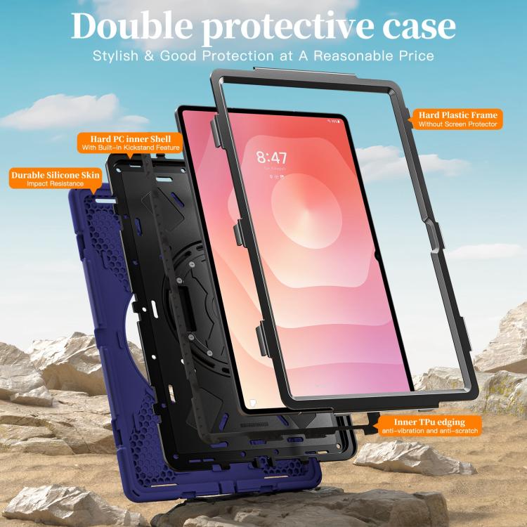For Samsung Galaxy Tab S11 Ultra Rotatable Holder Silicone Hybrid PC Tablet Case with Shoulder Strap