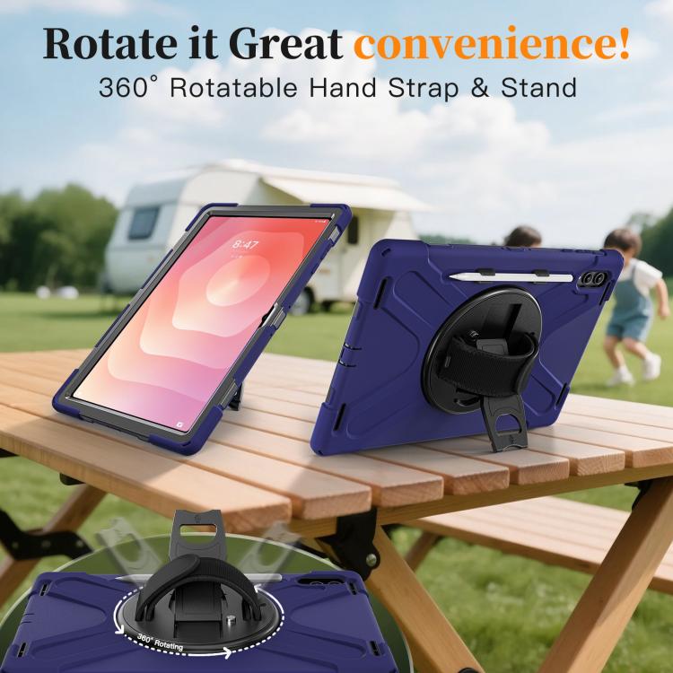 For Samsung Galaxy Tab S11 Ultra Rotatable Holder Silicone Hybrid PC Tablet Case with Shoulder Strap
