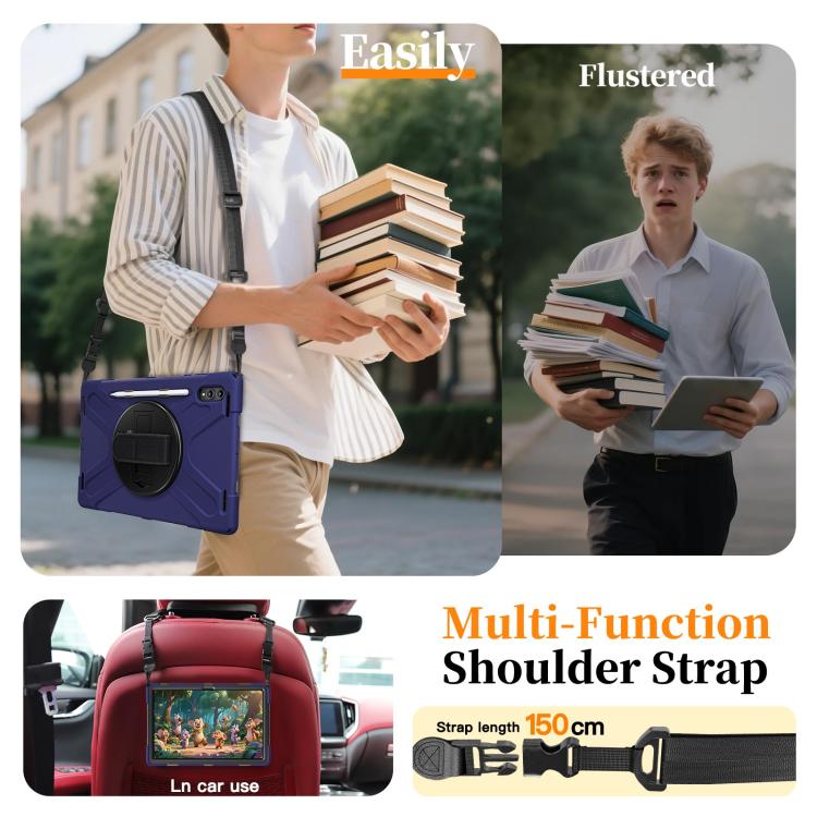 For Samsung Galaxy Tab S11 Ultra Rotatable Holder Silicone Hybrid PC Tablet Case with Shoulder Strap