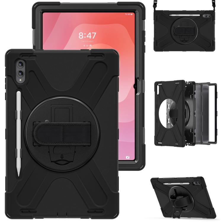 For Samsung Galaxy Tab S11 Ultra Rotatable Holder Silicone Hybrid PC Tablet Case with Shoulder Strap
