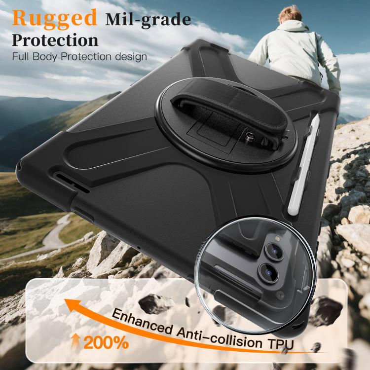 For Samsung Galaxy Tab S11 Ultra Rotatable Holder Silicone Hybrid PC Tablet Case with Shoulder Strap