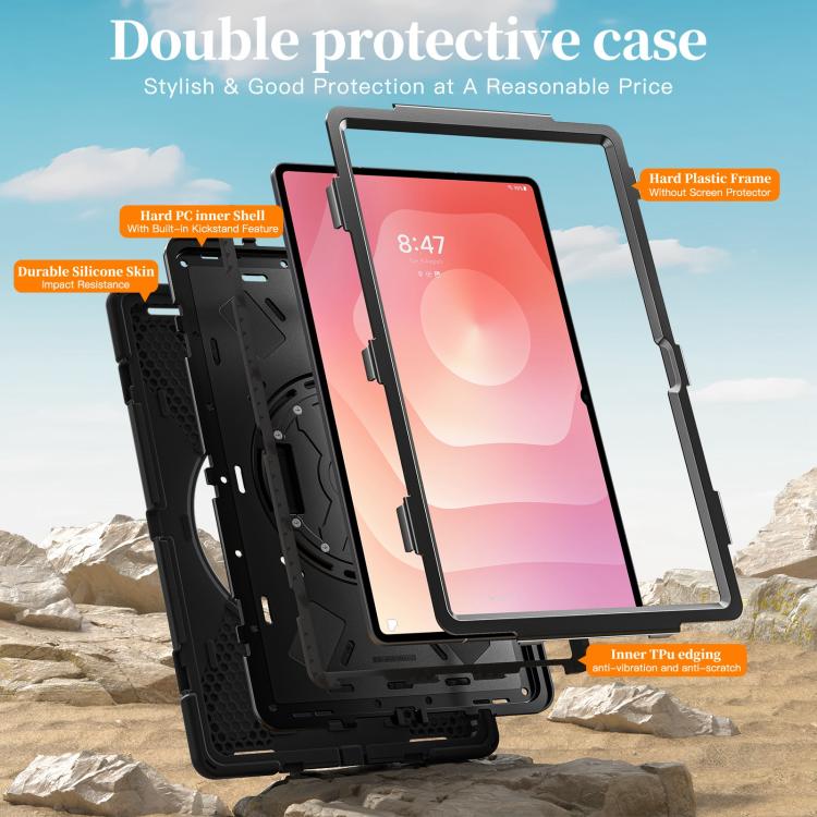 For Samsung Galaxy Tab S11 Ultra Rotatable Holder Silicone Hybrid PC Tablet Case with Shoulder Strap