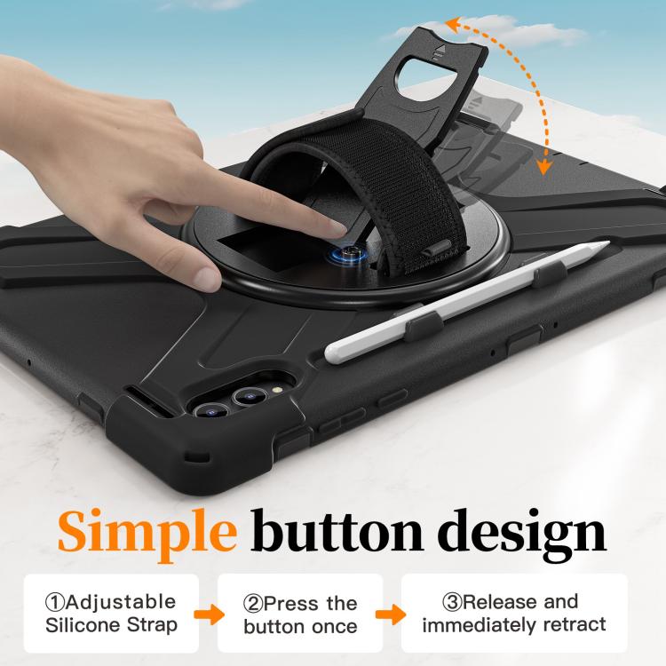For Samsung Galaxy Tab S11 Ultra Rotatable Holder Silicone Hybrid PC Tablet Case with Shoulder Strap
