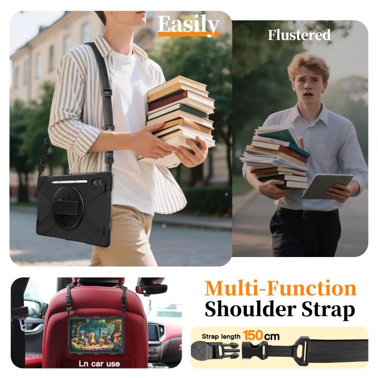For Samsung Galaxy Tab S11 Ultra Rotatable Holder Silicone Hybrid PC Tablet Case with Shoulder Strap