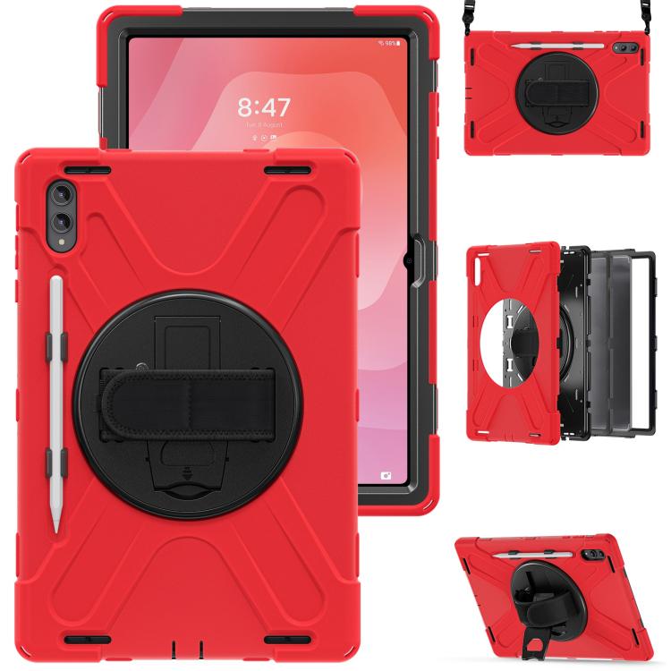 For Samsung Galaxy Tab S11 Ultra Rotatable Holder Silicone Hybrid PC Tablet Case with Shoulder Strap
