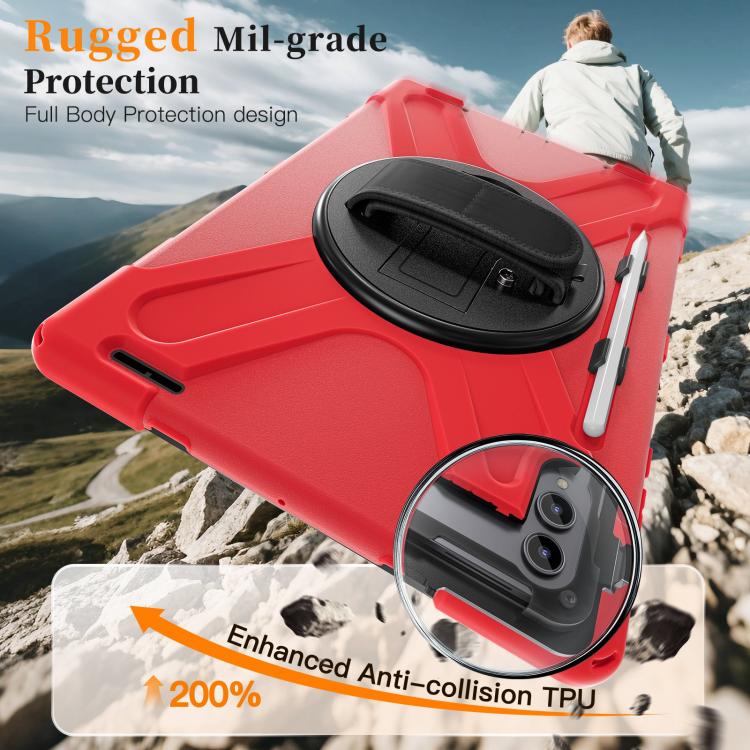 For Samsung Galaxy Tab S11 Ultra Rotatable Holder Silicone Hybrid PC Tablet Case with Shoulder Strap