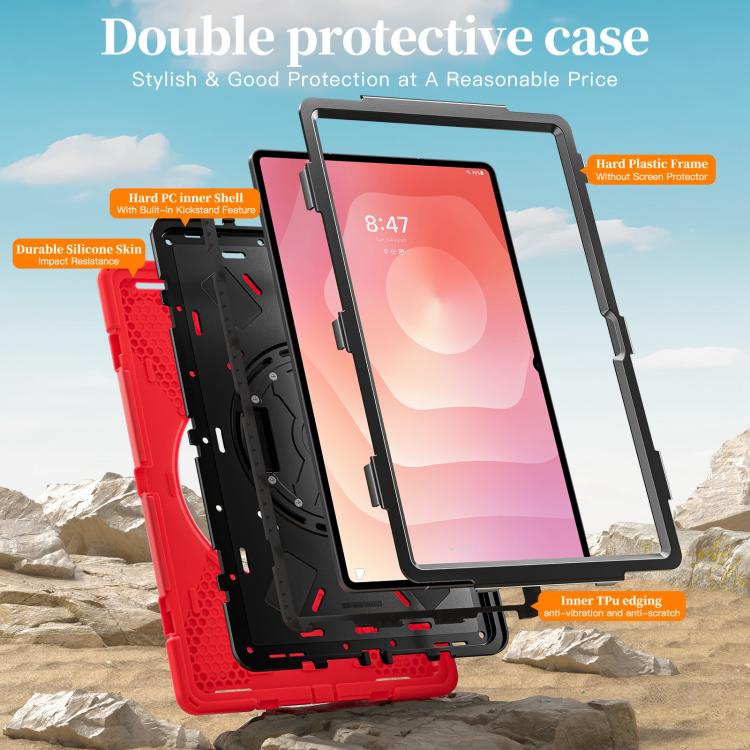 For Samsung Galaxy Tab S11 Ultra Rotatable Holder Silicone Hybrid PC Tablet Case with Shoulder Strap