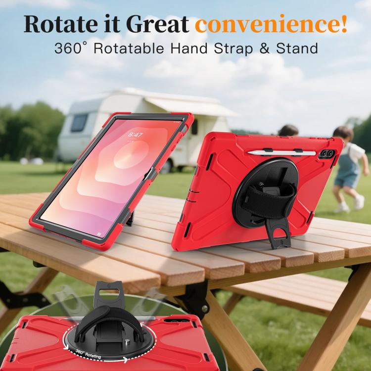 For Samsung Galaxy Tab S11 Ultra Rotatable Holder Silicone Hybrid PC Tablet Case with Shoulder Strap