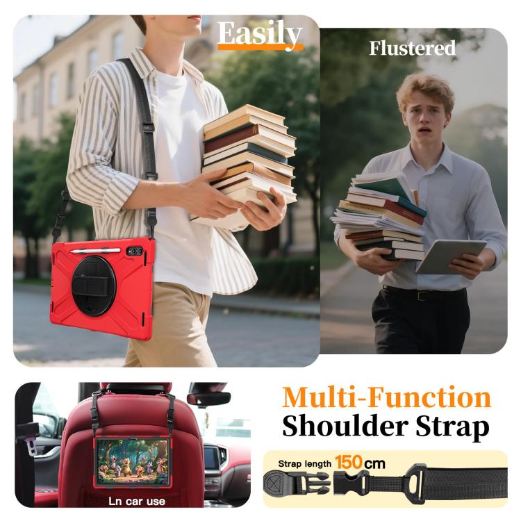 For Samsung Galaxy Tab S11 Ultra Rotatable Holder Silicone Hybrid PC Tablet Case with Shoulder Strap