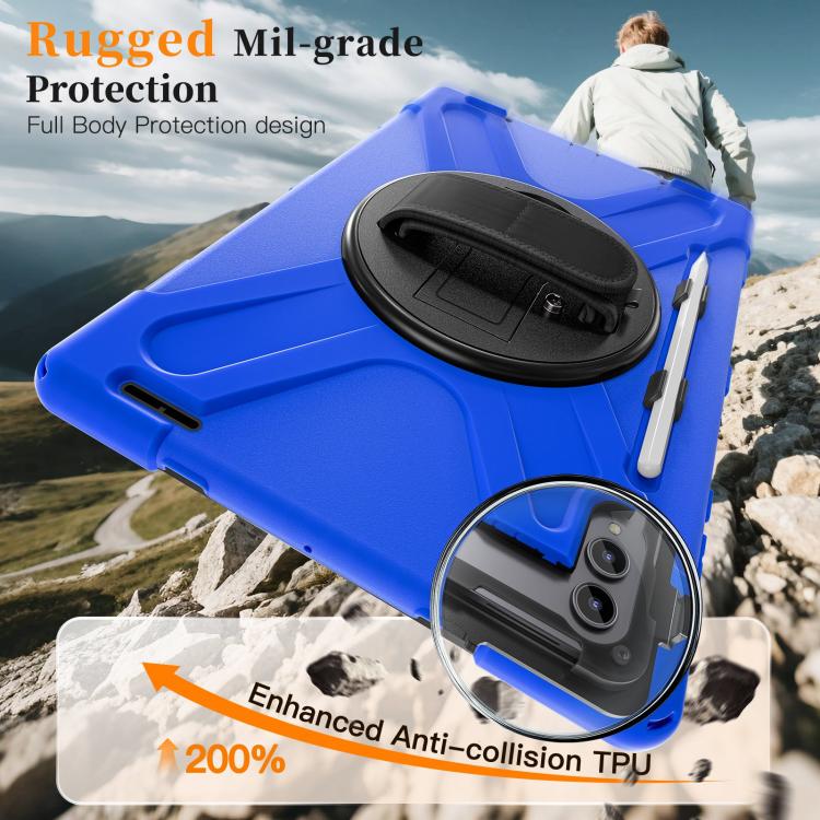 For Samsung Galaxy Tab S11 Ultra Rotatable Holder Silicone Hybrid PC Tablet Case with Shoulder Strap