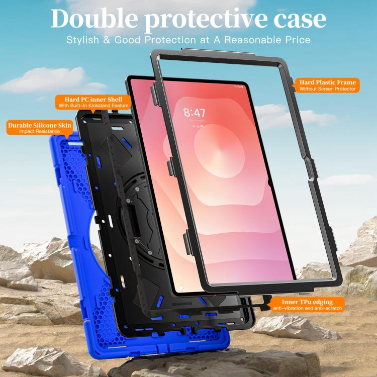 For Samsung Galaxy Tab S11 Ultra Rotatable Holder Silicone Hybrid PC Tablet Case with Shoulder Strap