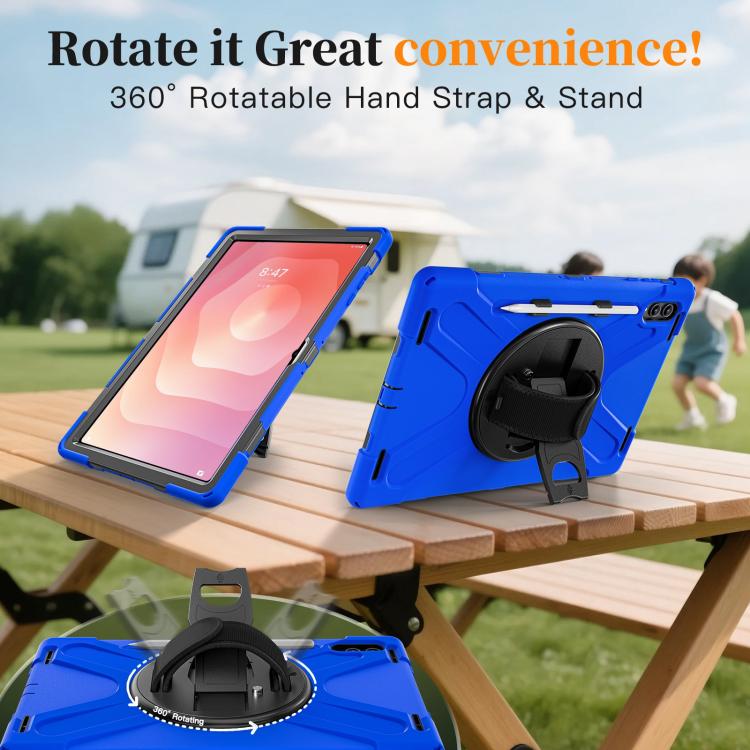 For Samsung Galaxy Tab S11 Ultra Rotatable Holder Silicone Hybrid PC Tablet Case with Shoulder Strap