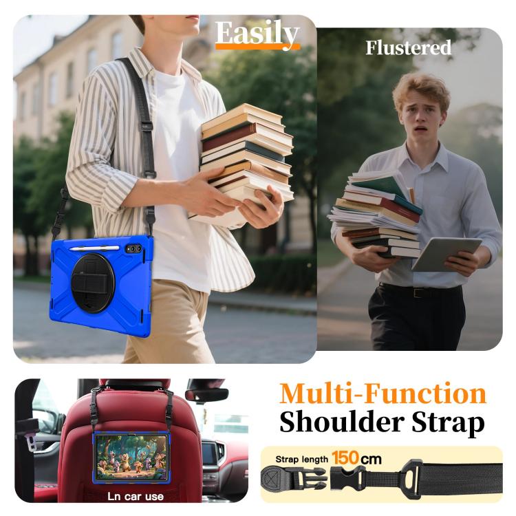 For Samsung Galaxy Tab S11 Ultra Rotatable Holder Silicone Hybrid PC Tablet Case with Shoulder Strap