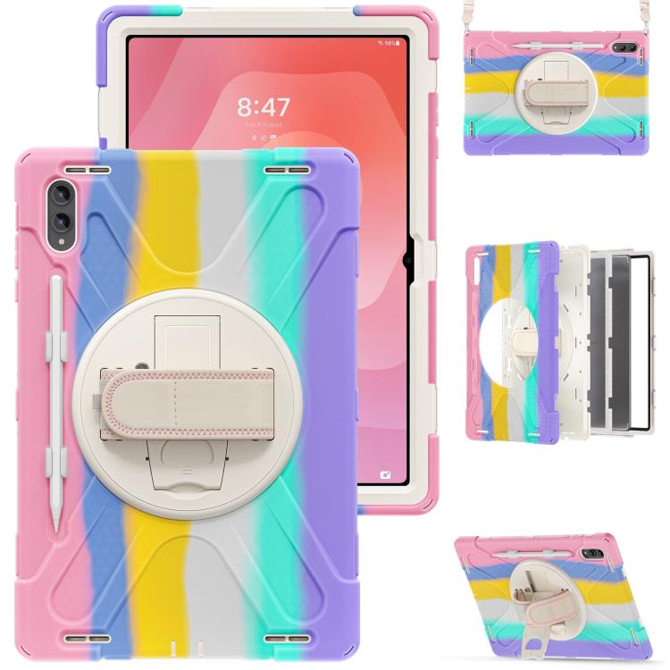 For Samsung Galaxy Tab S11 Ultra Rotatable Holder Silicone Hybrid PC Tablet Case with Shoulder Strap