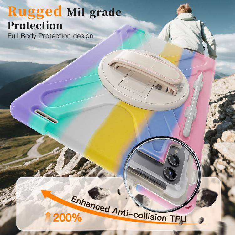 For Samsung Galaxy Tab S11 Ultra Rotatable Holder Silicone Hybrid PC Tablet Case with Shoulder Strap