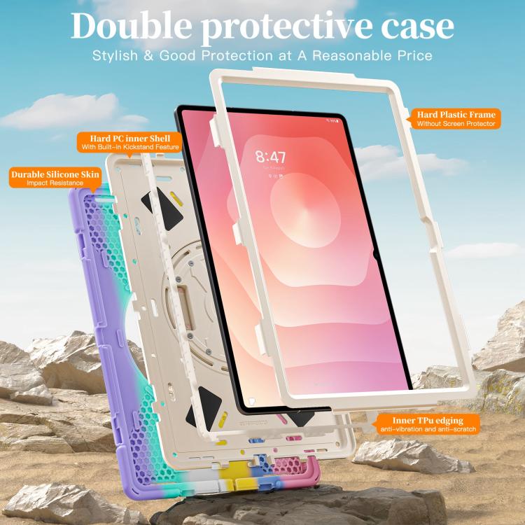For Samsung Galaxy Tab S11 Ultra Rotatable Holder Silicone Hybrid PC Tablet Case with Shoulder Strap