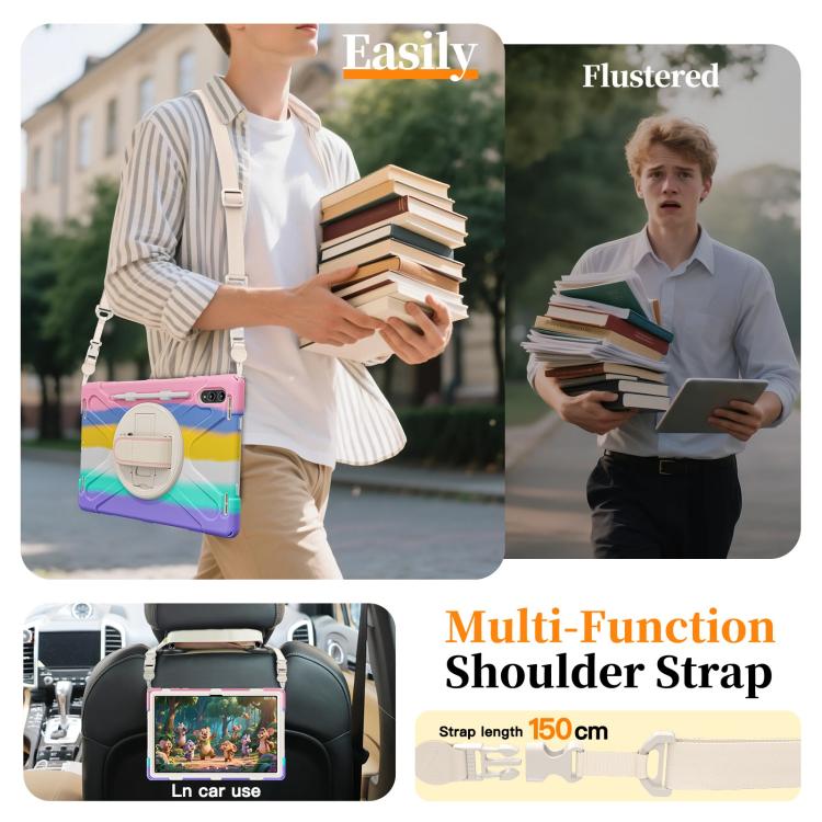 For Samsung Galaxy Tab S11 Ultra Rotatable Holder Silicone Hybrid PC Tablet Case with Shoulder Strap