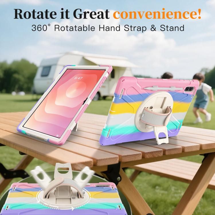 For Samsung Galaxy Tab S11 Ultra Rotatable Holder Silicone Hybrid PC Tablet Case with Shoulder Strap