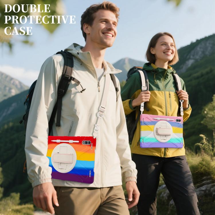 For Samsung Galaxy Tab S11 Ultra Rotatable Holder Silicone Hybrid PC Tablet Case with Shoulder Strap