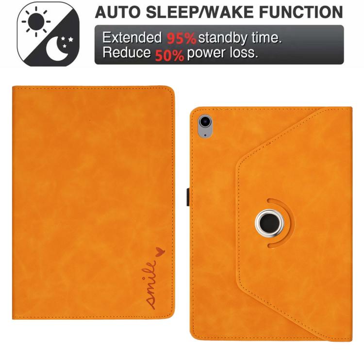 For iPad 2022 / 2025 Smile Embossed Rotation Holder Leather Smart Tablet Case