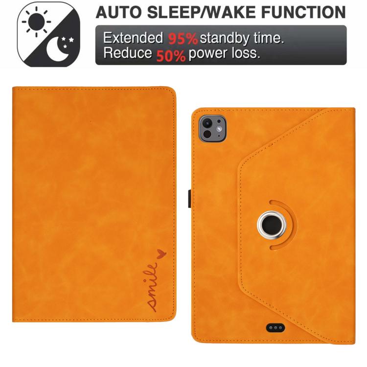 For iPad Air 11 2026 / 2025 / 2024 Smile Embossed Rotation Holder Leather Smart Tablet Case