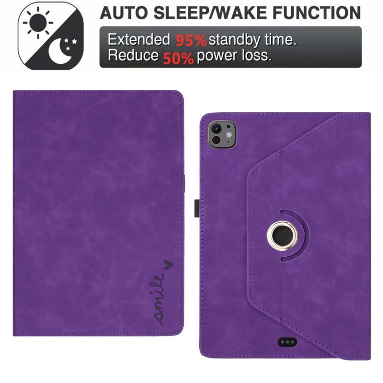 For iPad Air 11 2026 / 2025 / 2024 Smile Embossed Rotation Holder Leather Smart Tablet Case