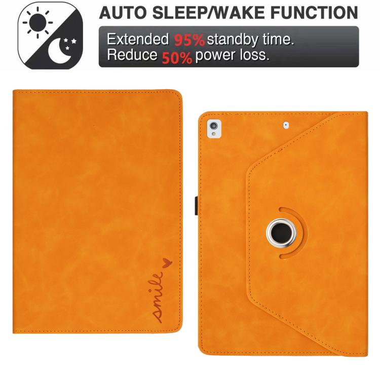 For iPad 10.2 2020 / 2019 / 10.5 2019 Smile Embossed Rotation Holder Leather Smart Tablet Case
