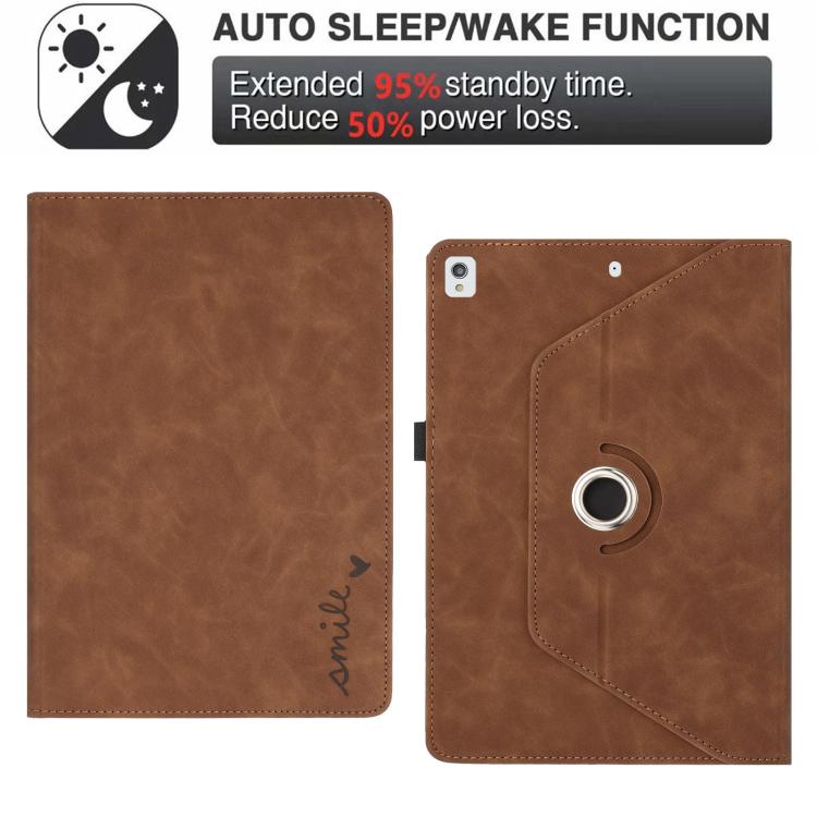For iPad 10.2 2020 / 2019 / 10.5 2019 Smile Embossed Rotation Holder Leather Smart Tablet Case