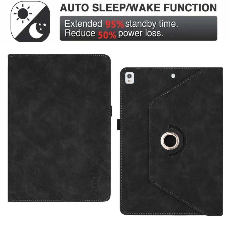 For iPad 10.2 2020 / 2019 / 10.5 2019 Smile Embossed Rotation Holder Leather Smart Tablet Case