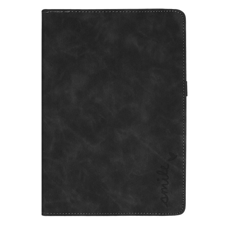 For iPad Air 2 / 1 / 9.7 2018 / 2017 Smile Embossed Rotation Holder Leather Smart Tablet Case