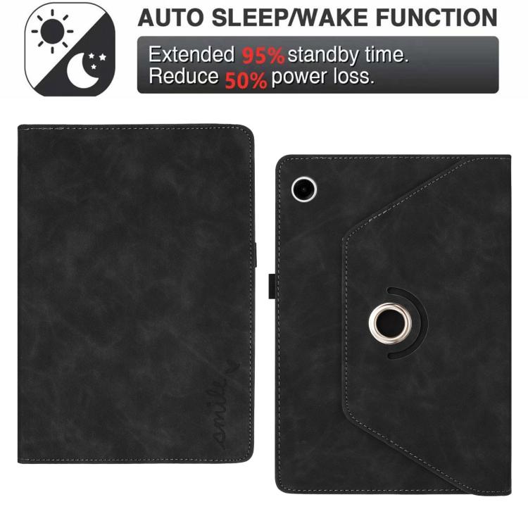 For Samsung Galaxy Tab A11+ / A9+ Smile Embossed Rotation Holder Leather Smart Tablet Case