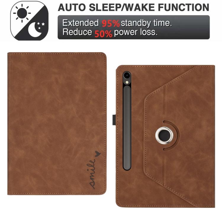 For Samsung Galaxy Tab S10 FE / S9 Smile Embossed Rotation Holder Leather Smart Tablet Case