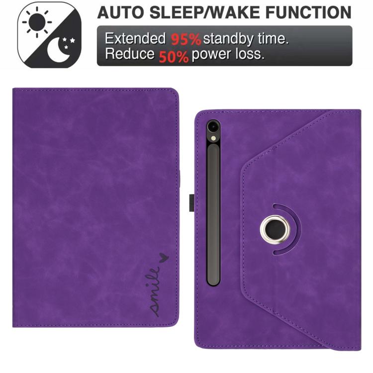 For Samsung Galaxy Tab S10 FE / S9 Smile Embossed Rotation Holder Leather Smart Tablet Case