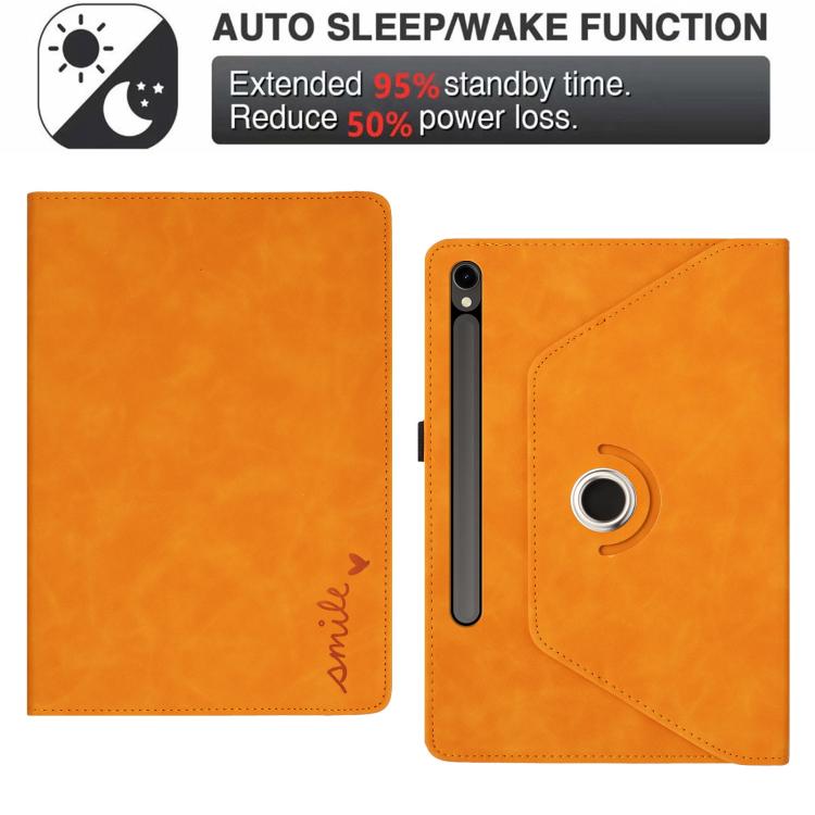 For Samsung Galaxy Tab S10+ / S9 FE+ Smile Embossed Rotation Holder Leather Smart Tablet Case