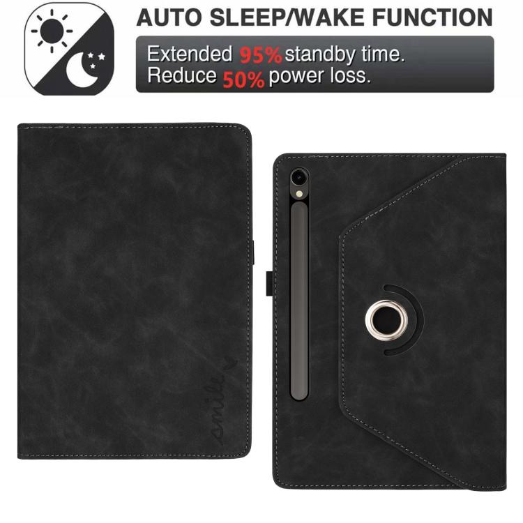 For Samsung Galaxy Tab S10+ / S9 FE+ Smile Embossed Rotation Holder Leather Smart Tablet Case