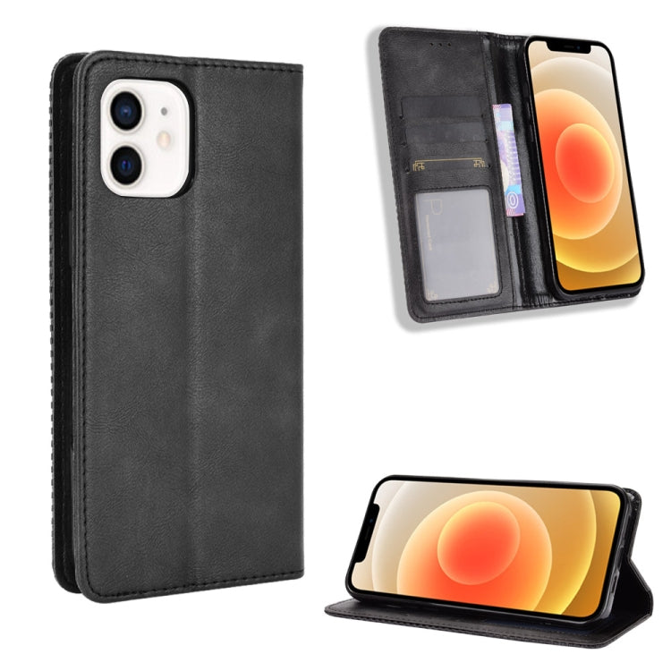 For iPhone 12 mini Magnetic Buckle Retro Pattern Horizontal Flip Leather Case with Holder & Card Slot & Wallet