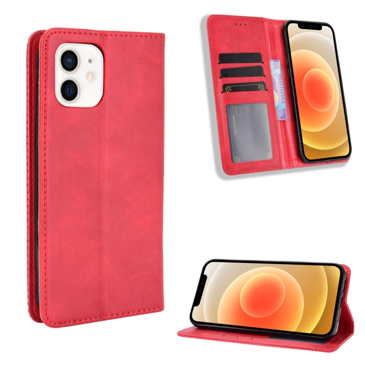 For iPhone 12 mini Magnetic Buckle Retro Pattern Horizontal Flip Leather Case with Holder & Card Slot & Wallet