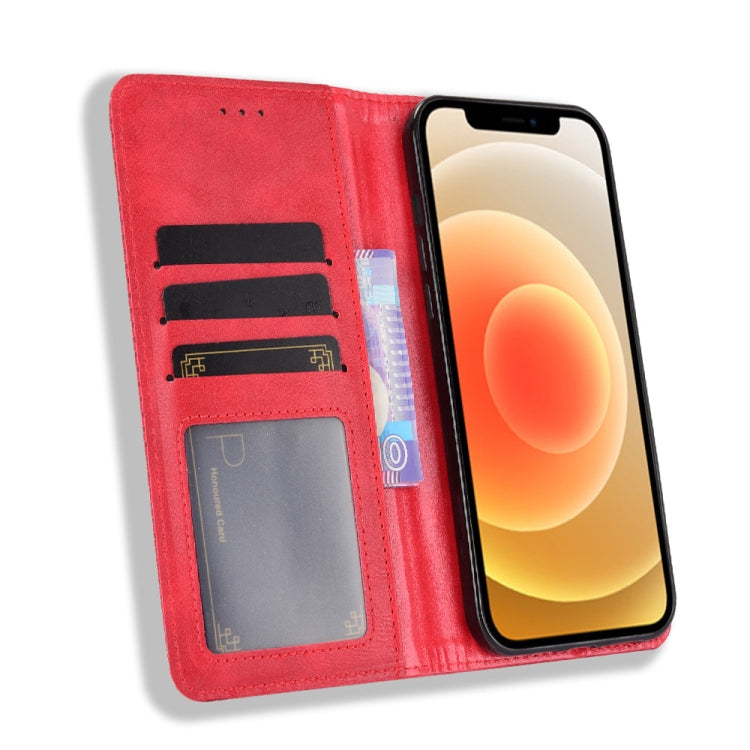For iPhone 12 mini Magnetic Buckle Retro Pattern Horizontal Flip Leather Case with Holder & Card Slot & Wallet