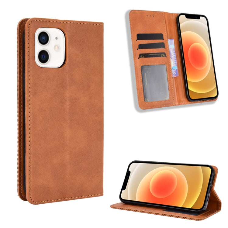 For iPhone 12 mini Magnetic Buckle Retro Pattern Horizontal Flip Leather Case with Holder & Card Slot & Wallet