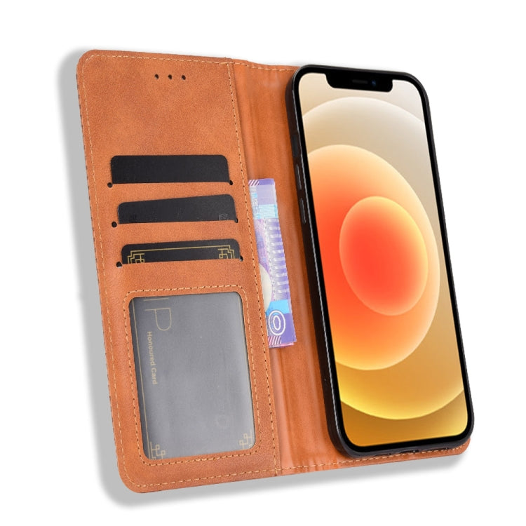 For iPhone 12 mini Magnetic Buckle Retro Pattern Horizontal Flip Leather Case with Holder & Card Slot & Wallet