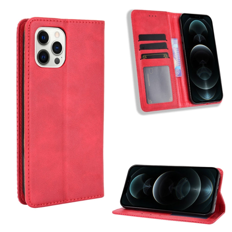 For iPhone 12 / 12 Pro Magnetic Buckle Retro Pattern Horizontal Flip Leather Case with Holder & Card Slot & Wallet