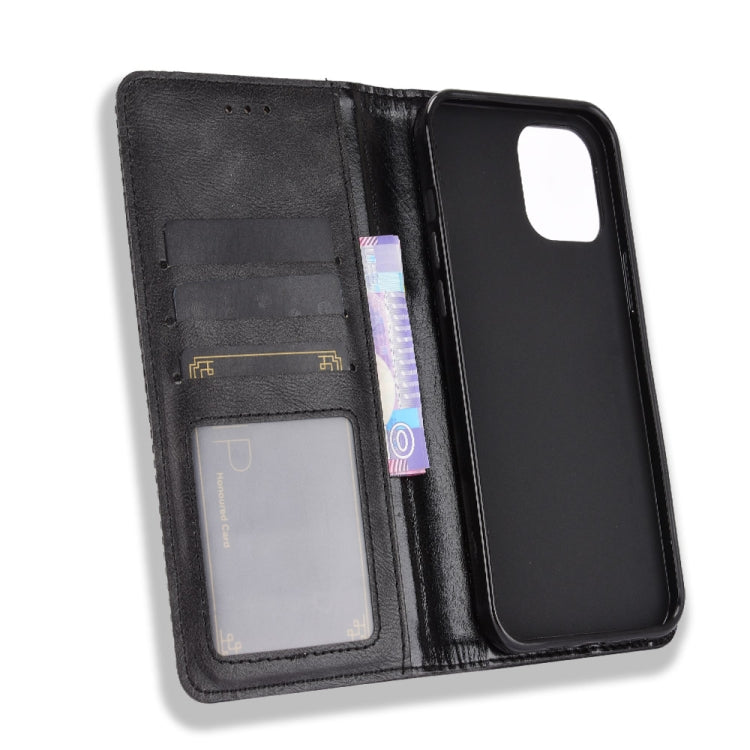 For iPhone 12 Pro Max Magnetic Buckle Retro Pattern Horizontal Flip Leather Case with Holder & Card Slot & Wallet