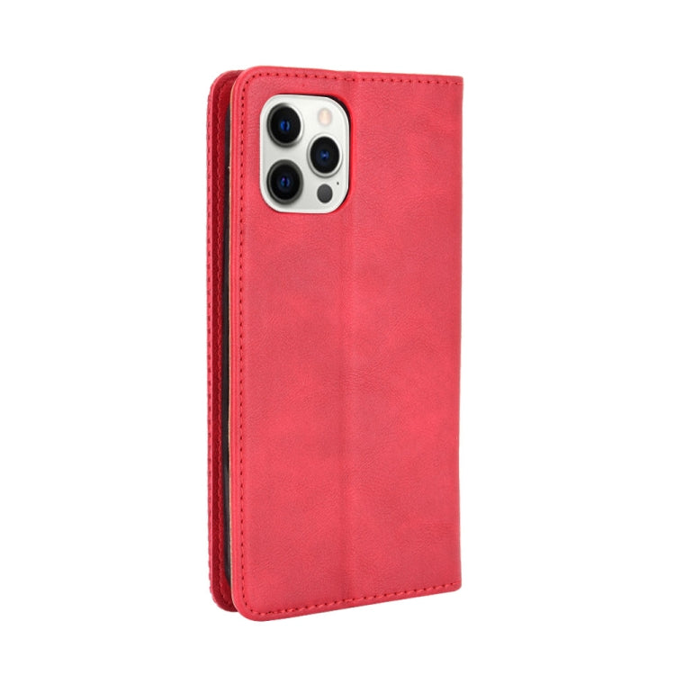 For iPhone 12 Pro Max Magnetic Buckle Retro Pattern Horizontal Flip Leather Case with Holder & Card Slot & Wallet