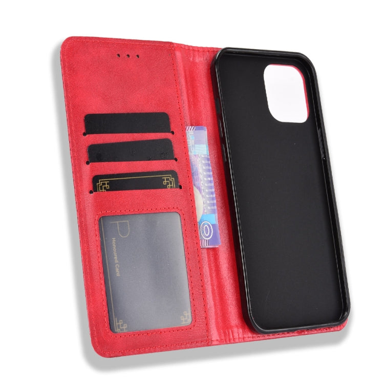 For iPhone 12 Pro Max Magnetic Buckle Retro Pattern Horizontal Flip Leather Case with Holder & Card Slot & Wallet