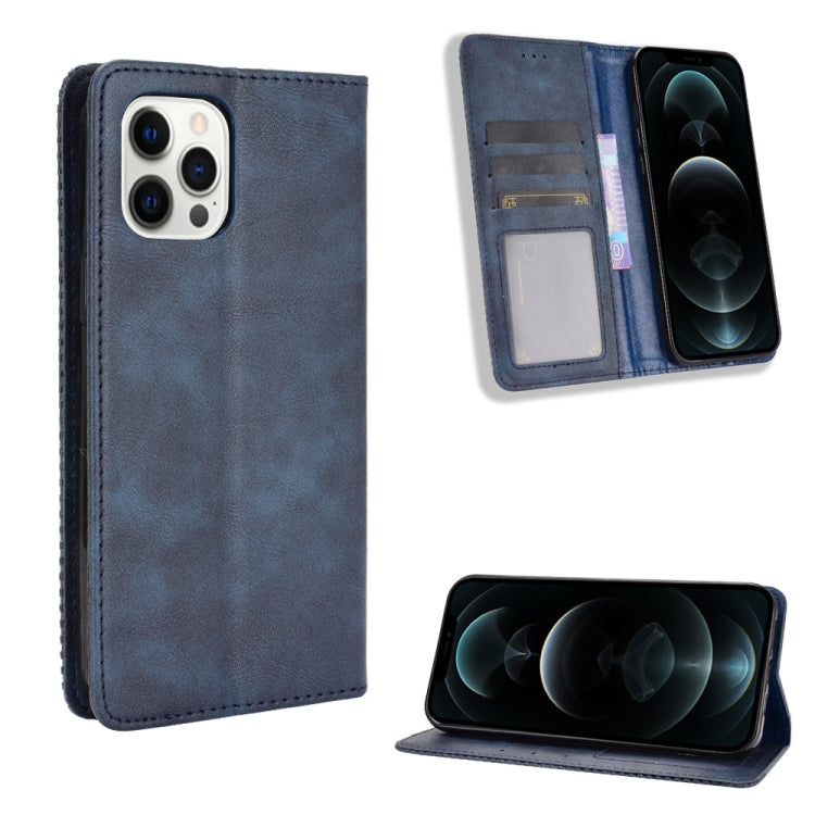 For iPhone 12 Pro Max Magnetic Buckle Retro Pattern Horizontal Flip Leather Case with Holder & Card Slot & Wallet