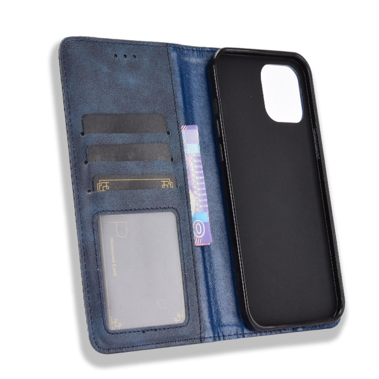 For iPhone 12 Pro Max Magnetic Buckle Retro Pattern Horizontal Flip Leather Case with Holder & Card Slot & Wallet