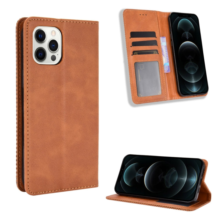 For iPhone 12 Pro Max Magnetic Buckle Retro Pattern Horizontal Flip Leather Case with Holder & Card Slot & Wallet